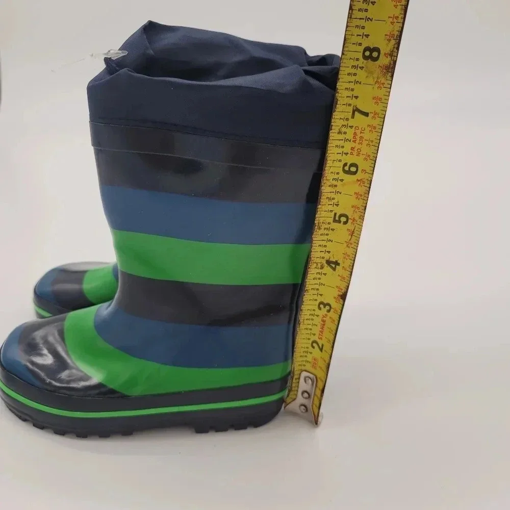 New Impidimpi BABY TODDLER BOYS RUBBER RAIN BOOTS Striped Navy Green SZ 8